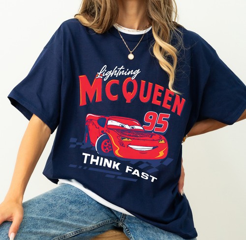 2 Sided Lightning Mcqueen 95 Think Fast Cars Unisex Adult Kid Shirt 320111116 - Picture 3 of 8