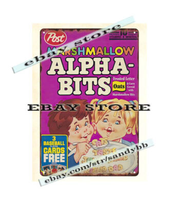 1990 cereal Alpha Bits marshmallow childhood breakfast food metal tin sign