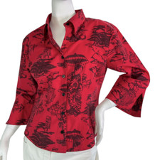 FINLEY Red Poplin The Bonnie Blouse in Geisha Print, Made in The USA, $200 Sz M