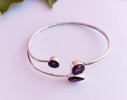 Lush African Amethyst Gemstone 925 Sterling Silver Handmade Bracelet Cuff S-38 - Picture 4 of 4