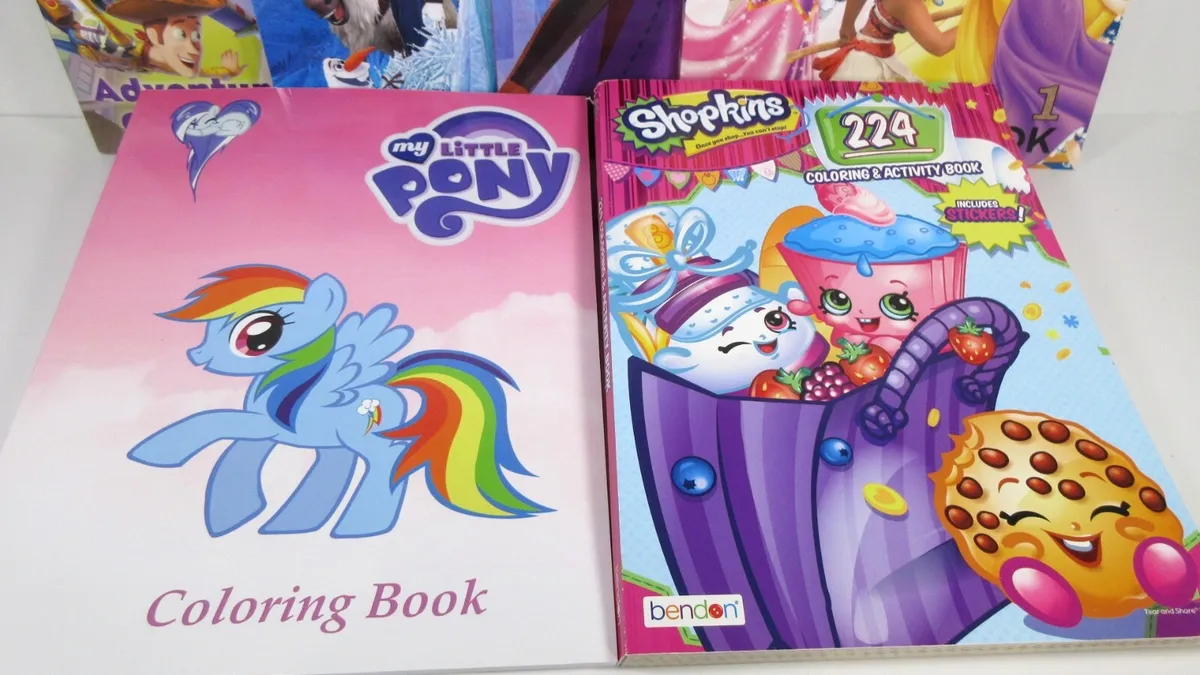 Lot of 6 Childrens Coloring Books Disney Princess My Little Pony Frozen  Shopkins