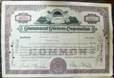 Stock certificate Paramount Pictures Corporation Broker Merrill Lynch 1952, 1953