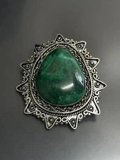 Vintage Sterling Silver 935 ISRAEL Eilat Ornate 14.96g Brooch 1.75” Pendant