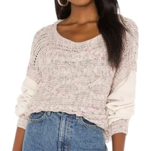 FREE PEOPLE HONEY SWEATER OB1230305 PULLOVER CABLE SHELL WHITE COMBO SIZE S & M