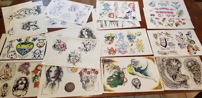 J Billing SMF Lorna Tattoo Flash 18 Sheets Pin Ups Damsels 1990s Nudes Bugs 