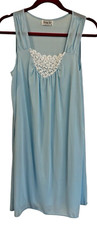 Vanity Fair Nylon Nightgown Sleeveless Lace Inset Blue Size Medium Made in USA