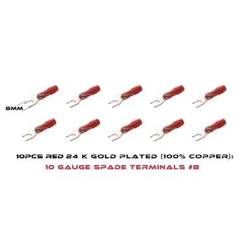 10 PACK 10 GAUGE 100 COPPER GOLD SPADE TERMINAL CONNECTORS 10 RED 8