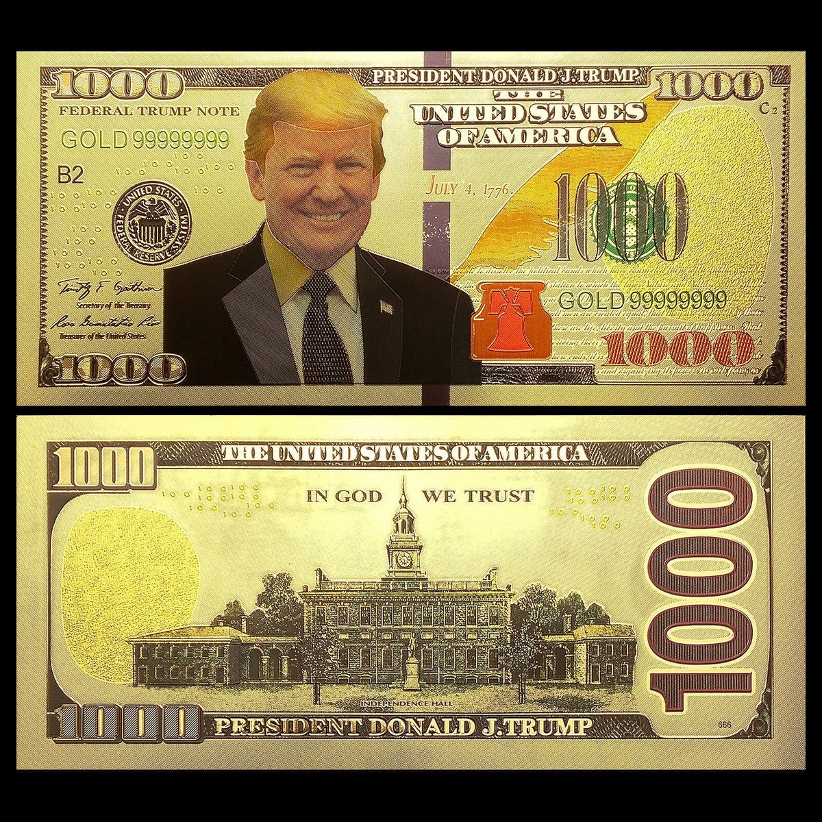 TRUMP 24K Gold Foil $1000 Dollar Bill FREE SHIPPING! USA Seller