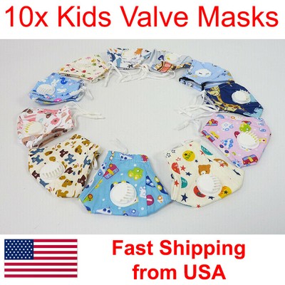 10x Child Kids Face Comfortable Mask with Valve Reusable Washable