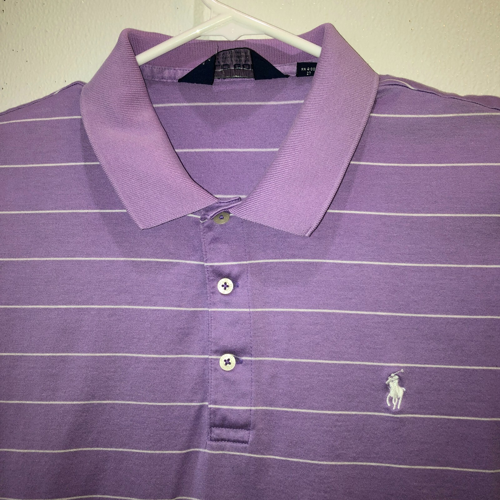 Ralph Lauren Polo Golf Camicia Uomo Grande Viola Righe Performance Pony Elasticizzata