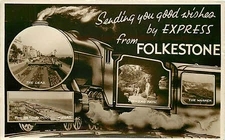 FOLKESTONE KENT UK "GREETINGS" MULTI-VIEWS 1953 RPPC P/C