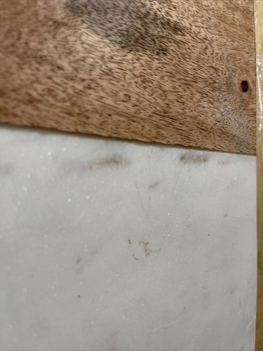 Mud Pie Stained Wood & White Marble Cheese Board with Brass Look Spreader ‘E’ - Picture 10 of 12