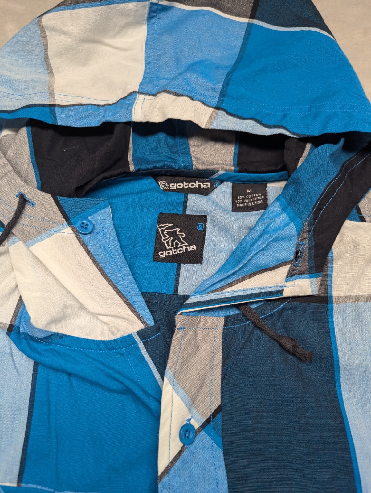 Gotcha Plaid Flannel Button Down Long Sleeve Hood… - image 3