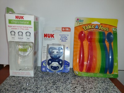 Nuk Simply Natural Bottle 9oz  NEW UNOPENED, Nuk Pacifiers, First Years Spoons 