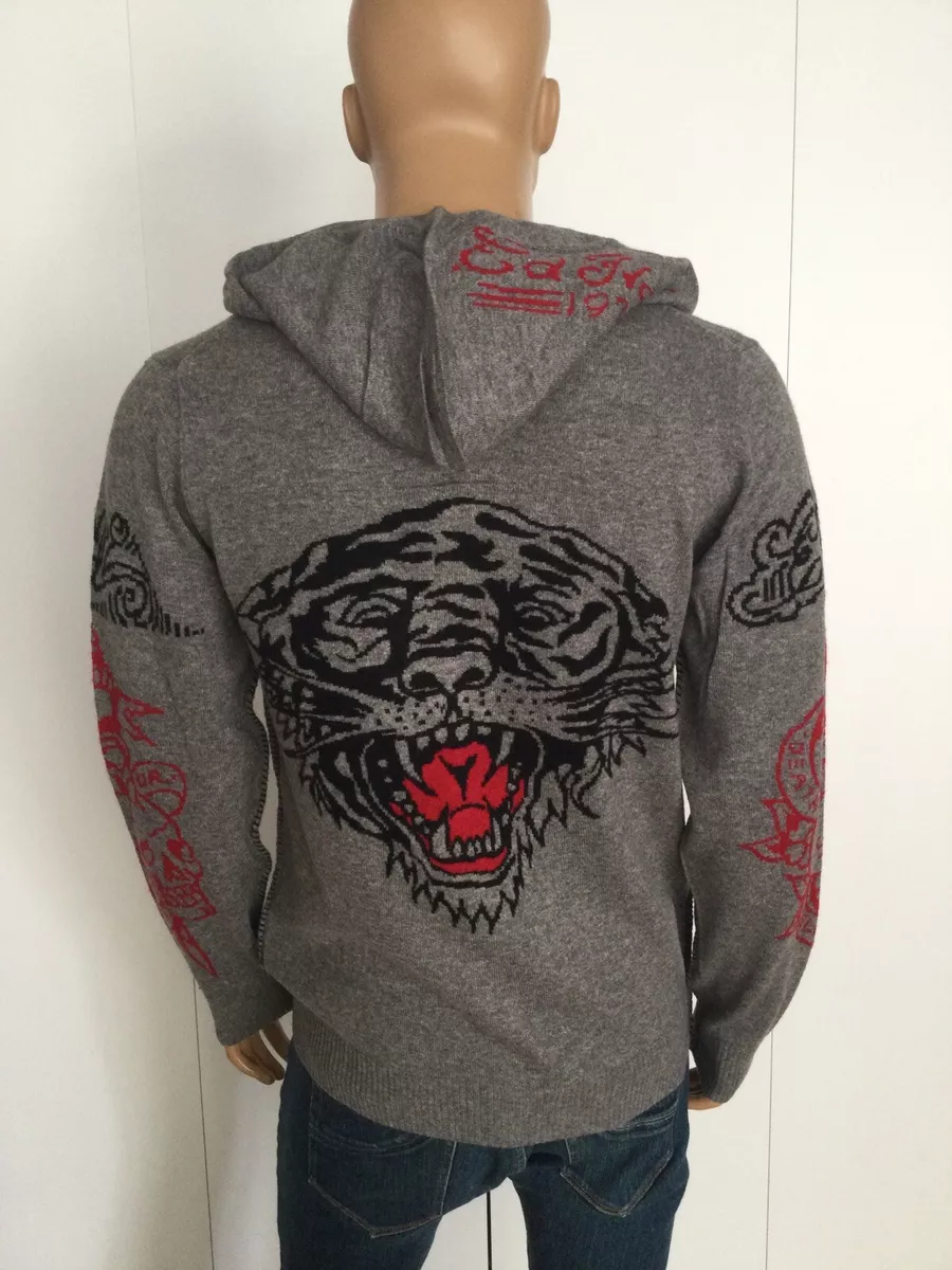 Ed Hardy by Christian Audigier Men's Designer Zip/Faux Gray XL