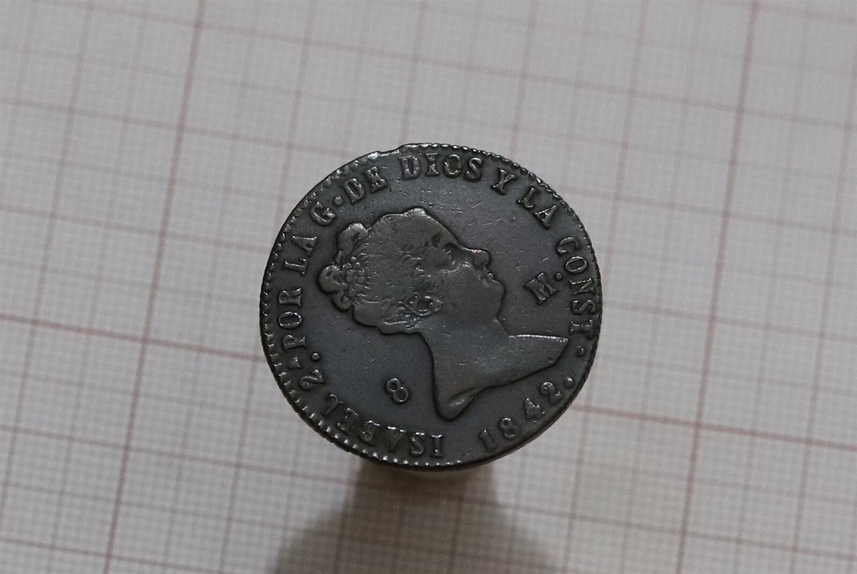 🧭 🇪🇸 SPAIN 8 MARAVEDIS 1842 ISABEL II SEGOVIA SHARP DETAILS B66