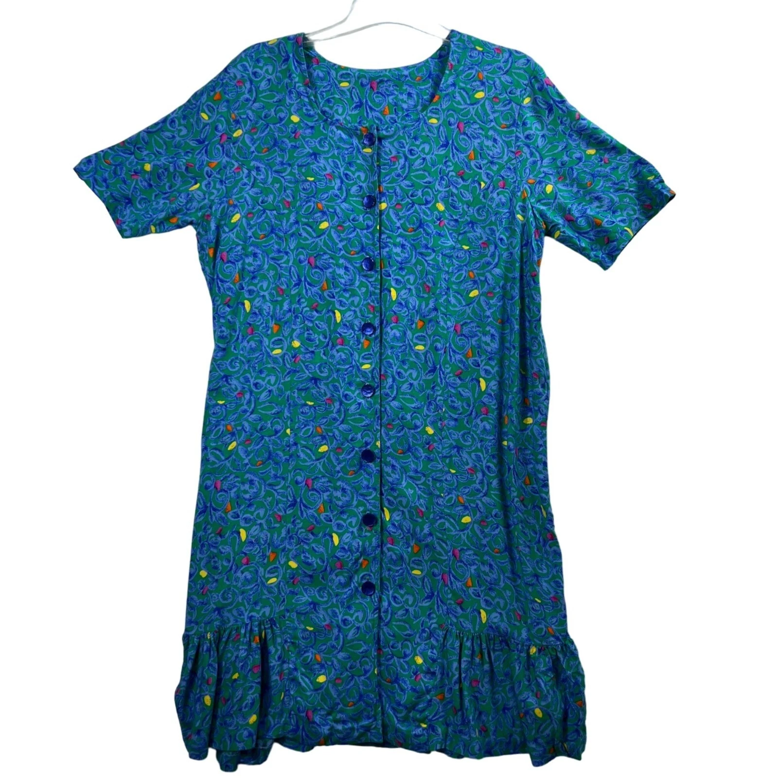 Kik Kin Dress L Art to Wear Coastal Grandma Cottagecore Modest Fluted Hem Y2K