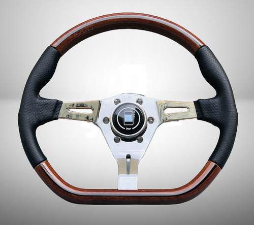 Real Wood and black leather ND style Dshape steering wheel with nard horn button - Afbeelding 4 van 7