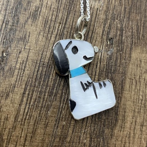 Zuni Tribe Snoopy Indian Jewelry Turquoise Necklace Silver Rare Collection 0714b - Picture 2 of 8