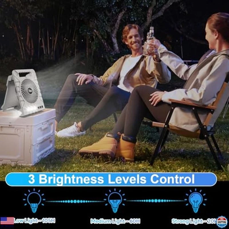 Rechargeable Portable Battery Fan with LED Lantern, 10000mAh, 4 Speeds, Timer - Image 3 of 4