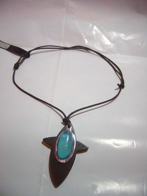 Designer-''TRAQUANDI'' LEDER-MASSIVES SILBER & ECHTER EDELSTEIN WAL/SURFER HALSKETTE