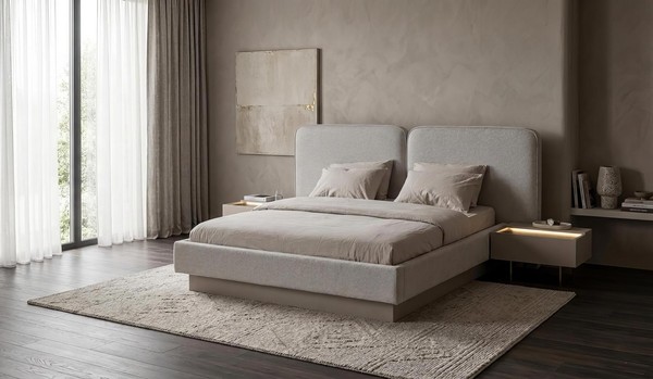 Schlafzimmer Set Bett Nachttische Modern Beige Edel Luxus Garnitur-image