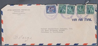 MayfairStamps Venezuela 1947 United Geophysical Company Caracas to Pasadena CA A