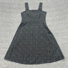 Black Lace Strap Eyelet Flare Dress Womens Size 2P Whimsigoth Fairycore Goblin