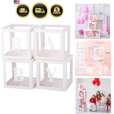 Baby Boxes with Letters for Baby Shower, Gender Reveal Decorations with 4 Tra...