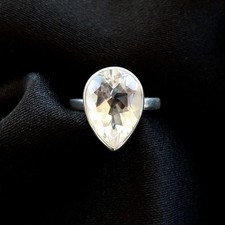 Faceted Quartz Crystal Ring set in Sterling Silver Size 6.75