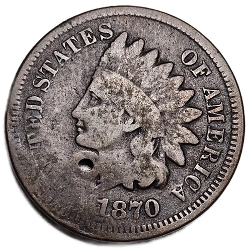 1870 INDIAN CENT GOOD, DETAILS FREE USA SHIPPING-HOLE