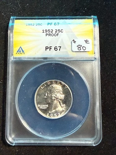 1952 WASHINGTON QUARTER ANACS PF 67 824
