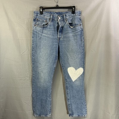 Levis 501 Jeans Women s 30x30  150th Anniversary Edition Button Fly Heart Patch
