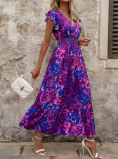 Brand New Summer Holiday Wedding Flowy Floral Maxi Dress Plus Boho Print