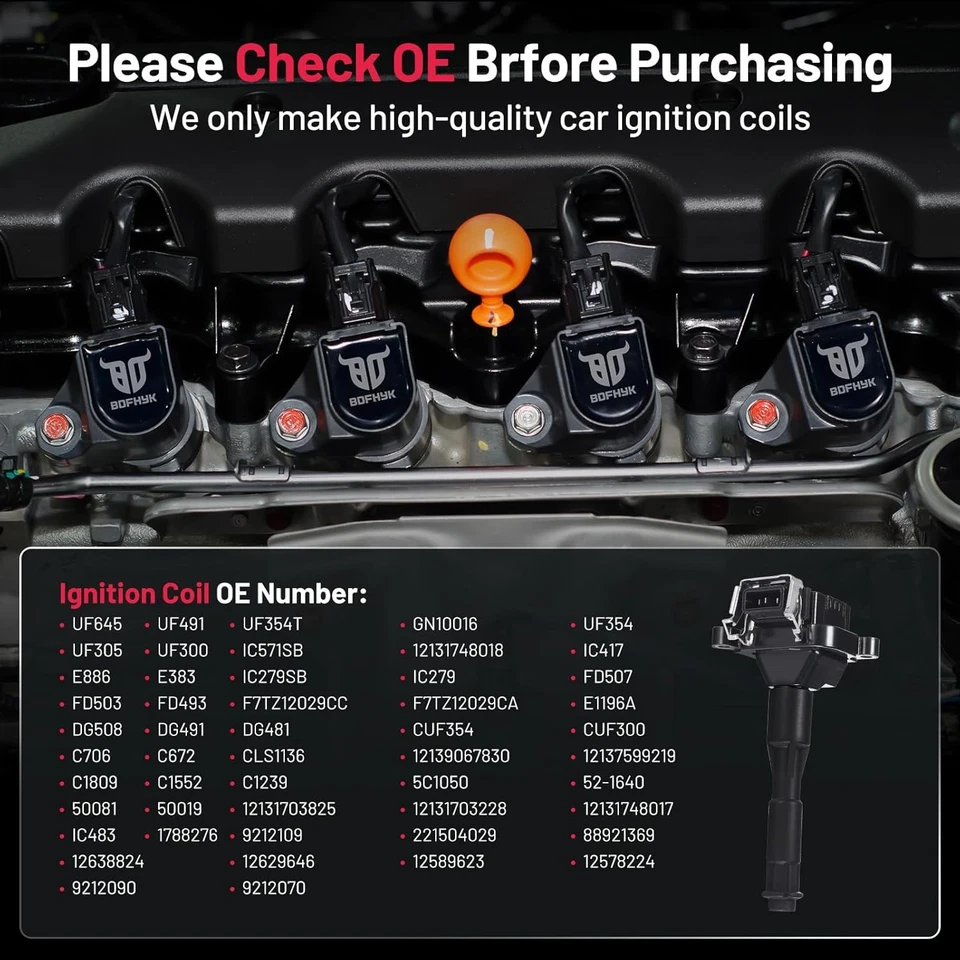 Juego de 6 bobinas de encendido UF354 para BMW Z3 2002 3L L6 Foto 4 de 4