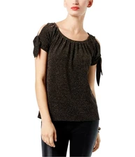 I.N.C Womens Cold Shoulder Peasant Blouse, Metallic, Medium