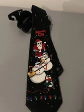 Christmas Tie ROCK ON Santa Snowman￼ Penguin Music Band Guitars 