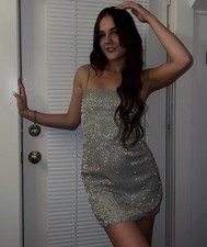 NWT Zara Silver Beaded Mini Dress Size Small