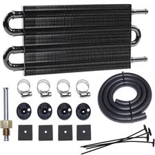 4 Rows Universal Aluminum Remote Transmission Oil Cooler Radiator Converter Kit