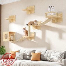 Homiflex Cat Wall Shelves Set 9 Wooden Perches Scratching Post House Condo Br...