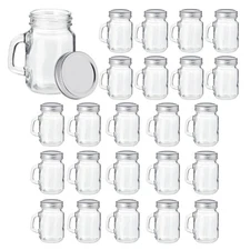 Juvale Mini Glass Jars with Handles - 4 oz, Clear, 24-Pack - Airtight Metal L...