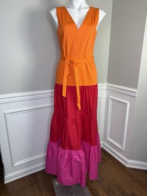 milly red and pink dress Milly of New York Sleeveless Silk Red Pink Floral Dress 6