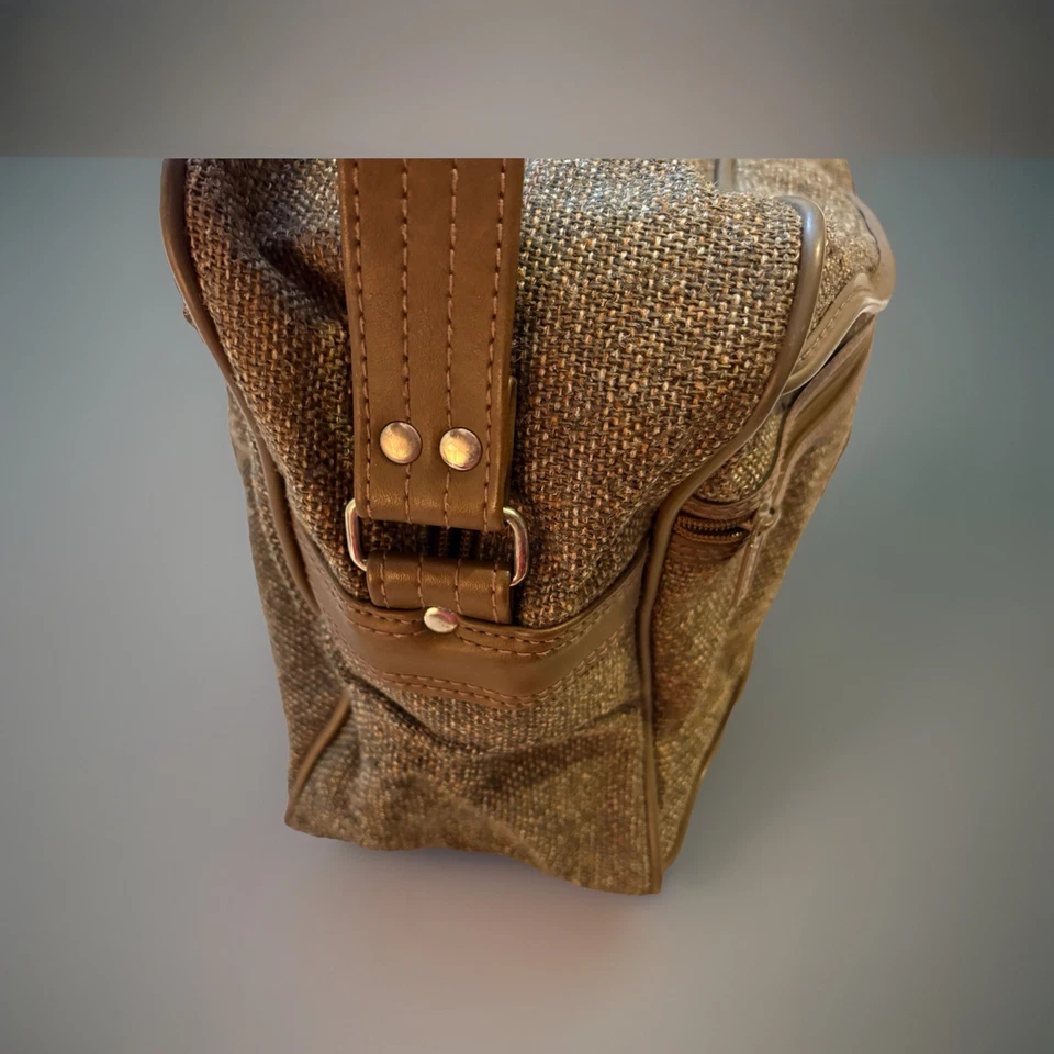 Bolso de hombro vintage Jordache marrón tweed equipaje de mano para pasar la noche Foto 4 de 4