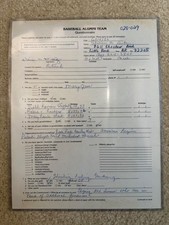 1986 Bill Dickey Signed Baseball Alumni Questionnaire - Signed Twice!