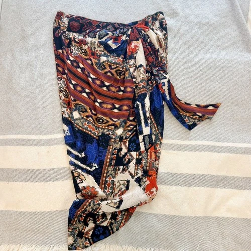 BALMAIN Sz 42 Knotted Split front Viscose Tribal Southwestern print Midi Skirt - product listing photo
