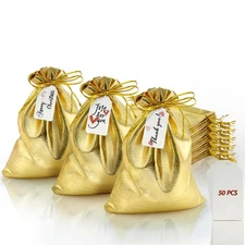 50Pcs Gold Drawstring Gift Bags, 8x12in Jewelry Bags Drawstring Pouches, Shin...