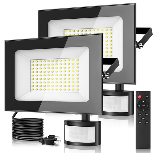 Paquete de 2 luces de inundación con sensor de movimiento LED 100w - 10000lm 6500k luz diurna blanca ultra...