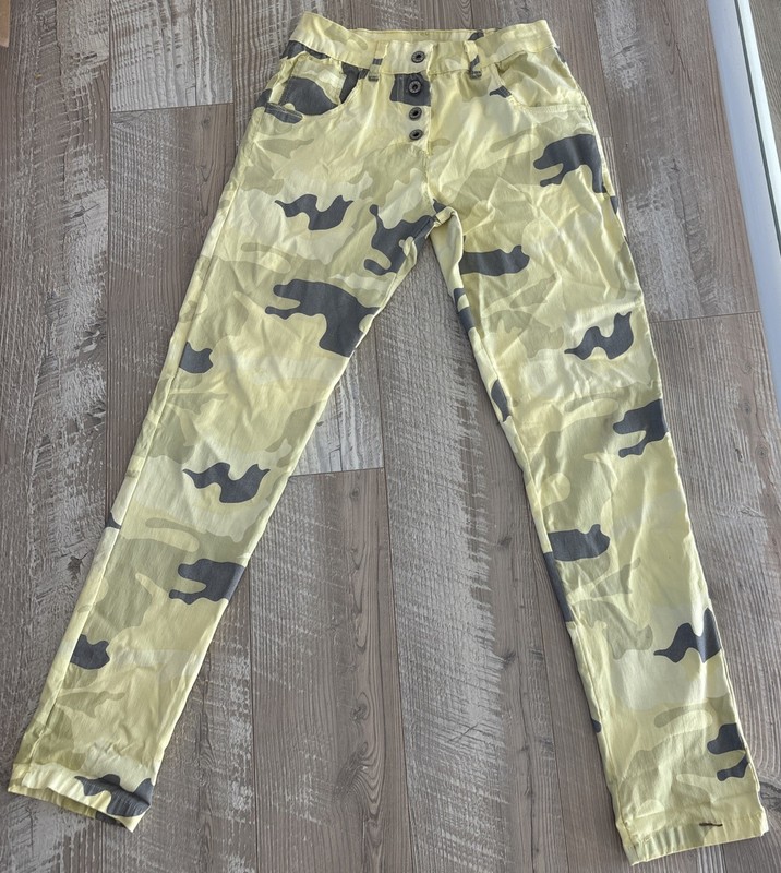 Brand Bazar Yellow & Gray Pants Women’s Camouflage Print Made In Italy MEDIUM