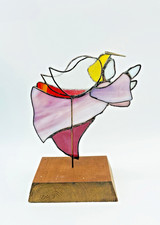 Stained Glass 3D Angel Stands or Hangs Suncatcher Signed Window Art