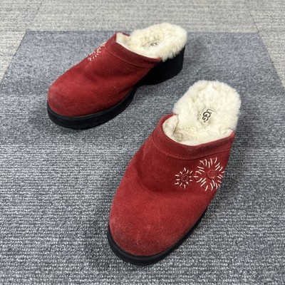 Ugg Tasmanll Stitched Slip On Chunky Clogs Sheepskin Lined Footbed Red  Womens 8